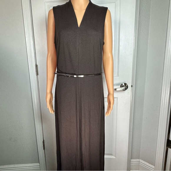Talbots Dresses & Skirts - Talbots Sleeveless Black Maxi Dress M Belted V-Neck Solid Stretch Career Travel